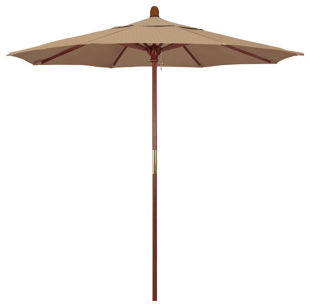 7.5' Square Push Lift Wood Umbrella, Terrace Sequoia Olefin