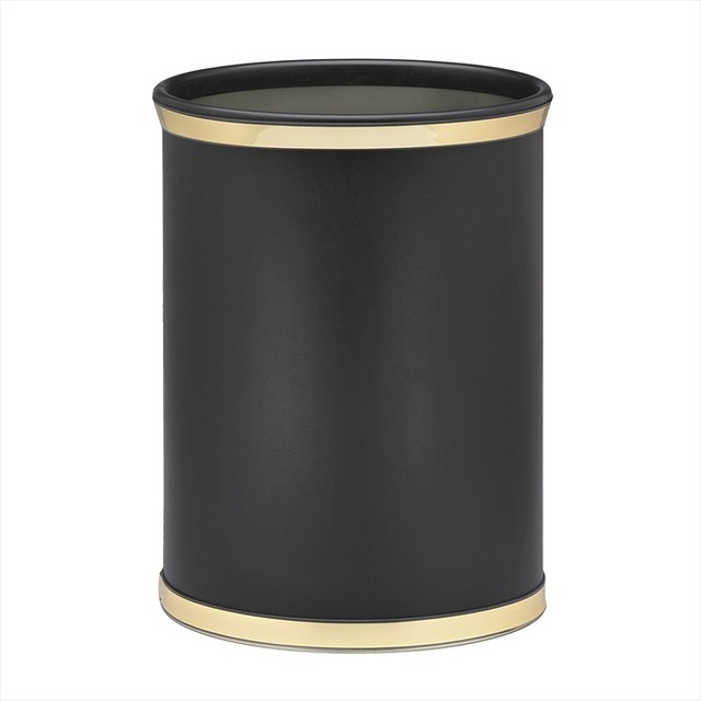Kraftware Sophisticates Oval Wastebasket, Black With Polished Gold