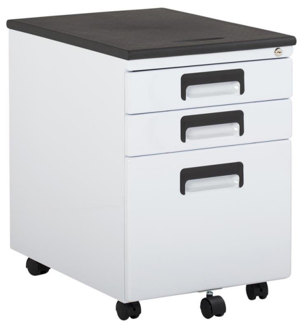 SD Office Metal Mobile Filing Cabinet with Locking Drawers in White/Black