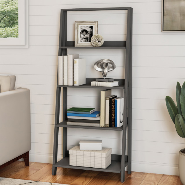 4 Shelf Ladder Bookshelf Free Standing Wooden Tiered Bookcase
