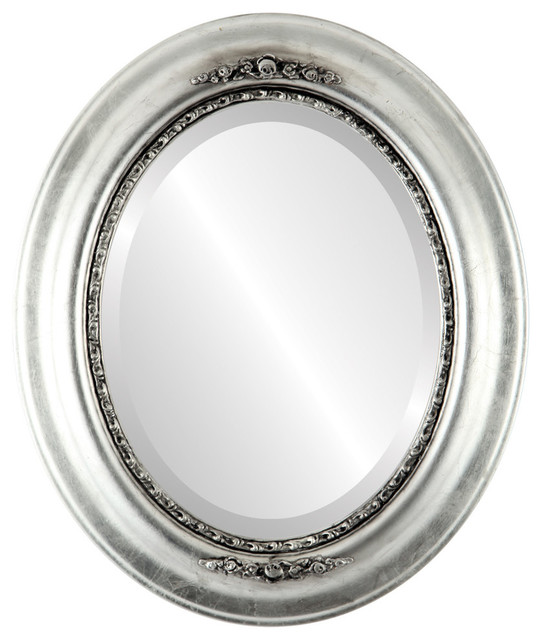 Boston Framed Oval Mirror In Silver Leaf With Black Antique 21 X25