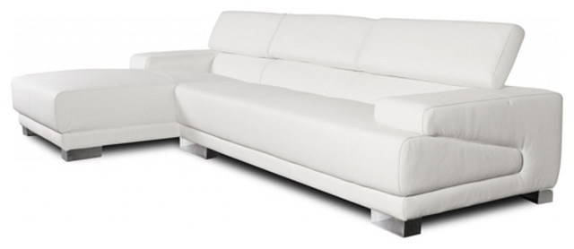 Melody White Leather Sectional Sofa with Left Chaise