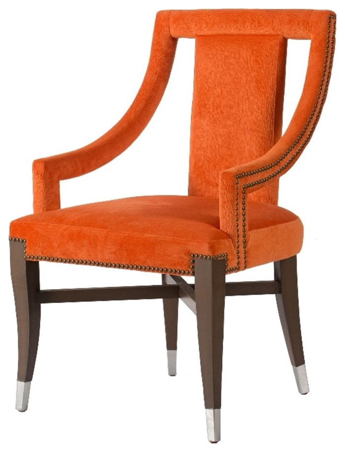 24 Inch Accent Chair Modern Style Velvet Open Sloped Arms Orange Black