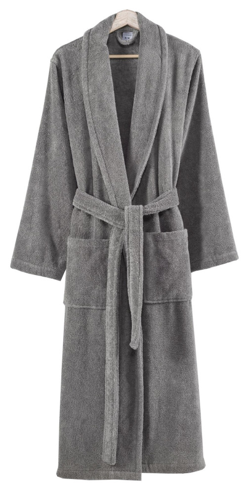 Marseille Fabric Bathrobe With Shawl Collar ,Small, Dark Gray