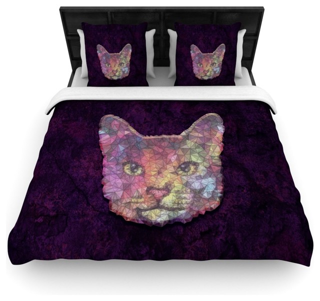 Kess Inhouse Ancello Rainbow Cat Pastel Purple Duvet Cover Ancello Rainbow Cat Pastel Purple Cotton Duvet Cover Twin 68 X88