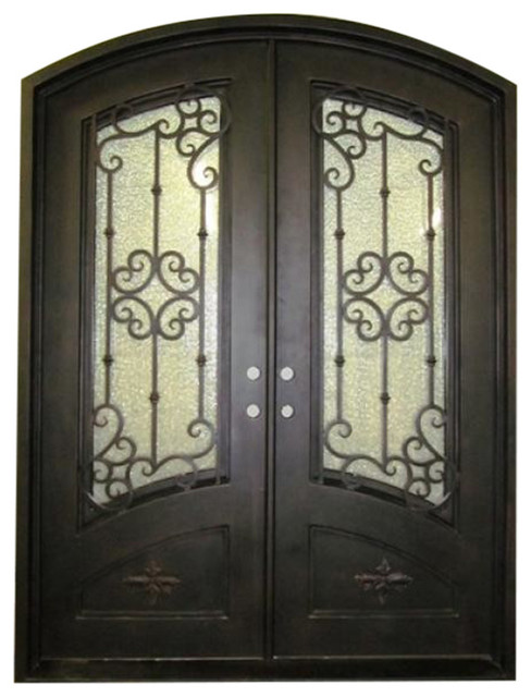 Custom Iron Door With Eyebrow Top And Kickplate 72 X96 Rain Glass Custom Iron Door With Eyebrow Top And Kickplate 72 X96 Rain Glass