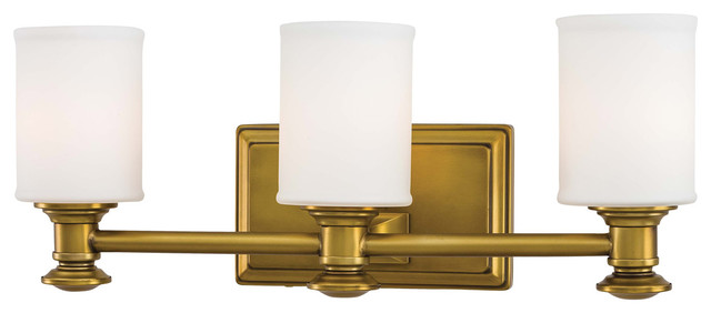 3-Light Bath, Liberty Gold With Etched Opal Glass