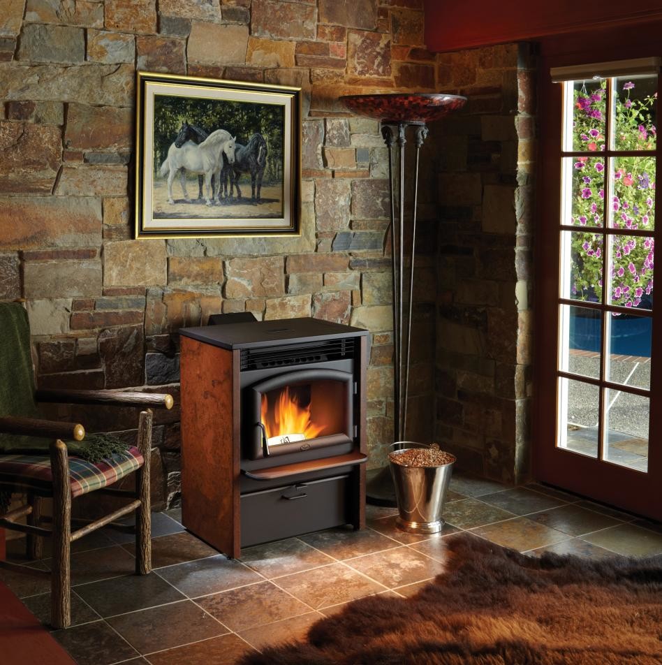AGP Pellet Stove Rustic Living Room Seattle by Lopi