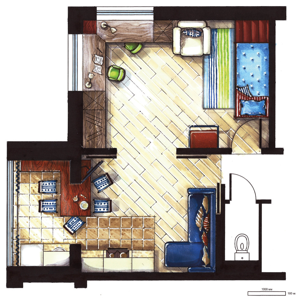 план кухни-гостиной