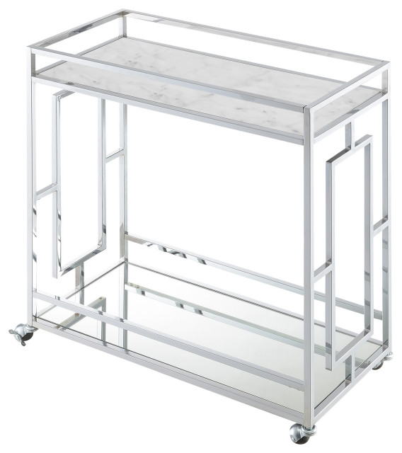 Town Square Chrome Faux Marble Mirrored Bar Cart With Shelf