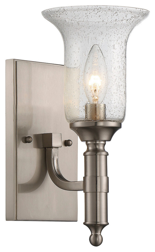 Trudy 1-Light Wall Sconce, Satin Nickel Clear Seeded Glass