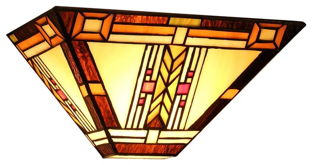 GODE Tiffany-style 1 Light Mission Wall Sconce 12inches Wide