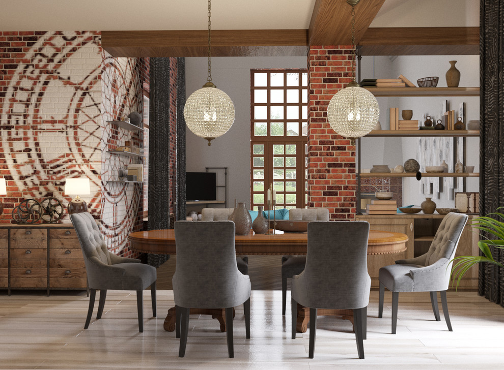 Гостиная с элементами лофта в загородном доме