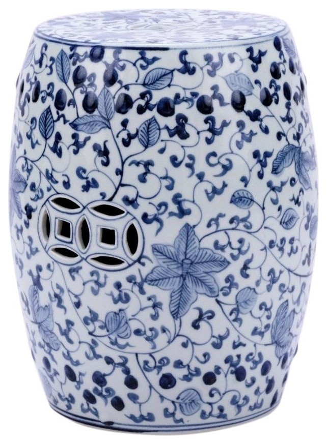Blue & White Garden Stool Climbing Vines - Asian - Accent And Garden ...