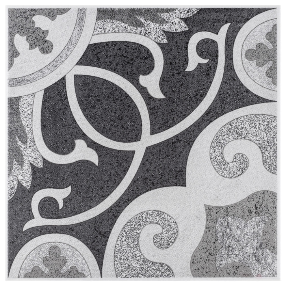 Leven Encaustic 7.75" x 7.75" Ceramic Floor and Wall Tile, Grey