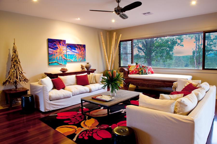 Design ideas for a tropical living room in Sunshine Coast.