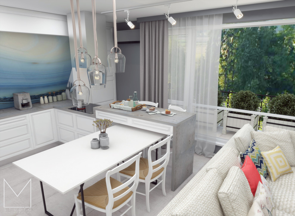 Кухня-гостиная-столовая в частном доме в Афонино