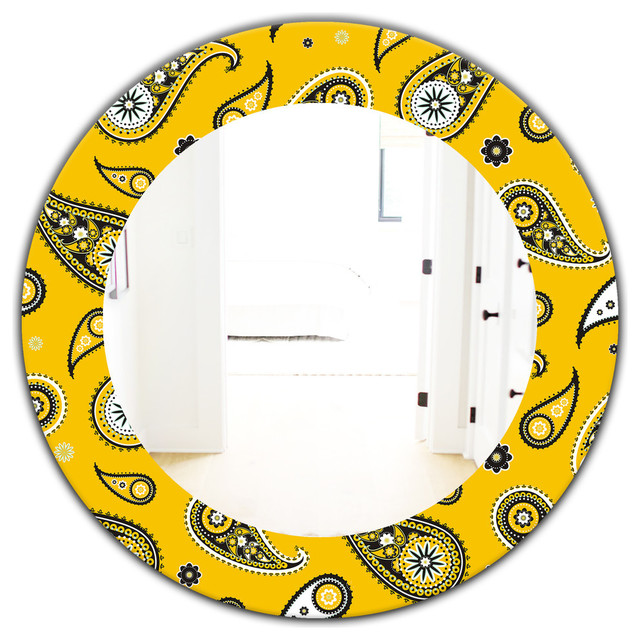 Designart Yellow Moods 16 Bohemian Frameless Oval Or Round Wall Mirror 40x40
