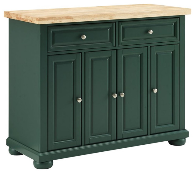 Pemberly Row Transitional Wood Kitchen Island Cart in Emerald Green