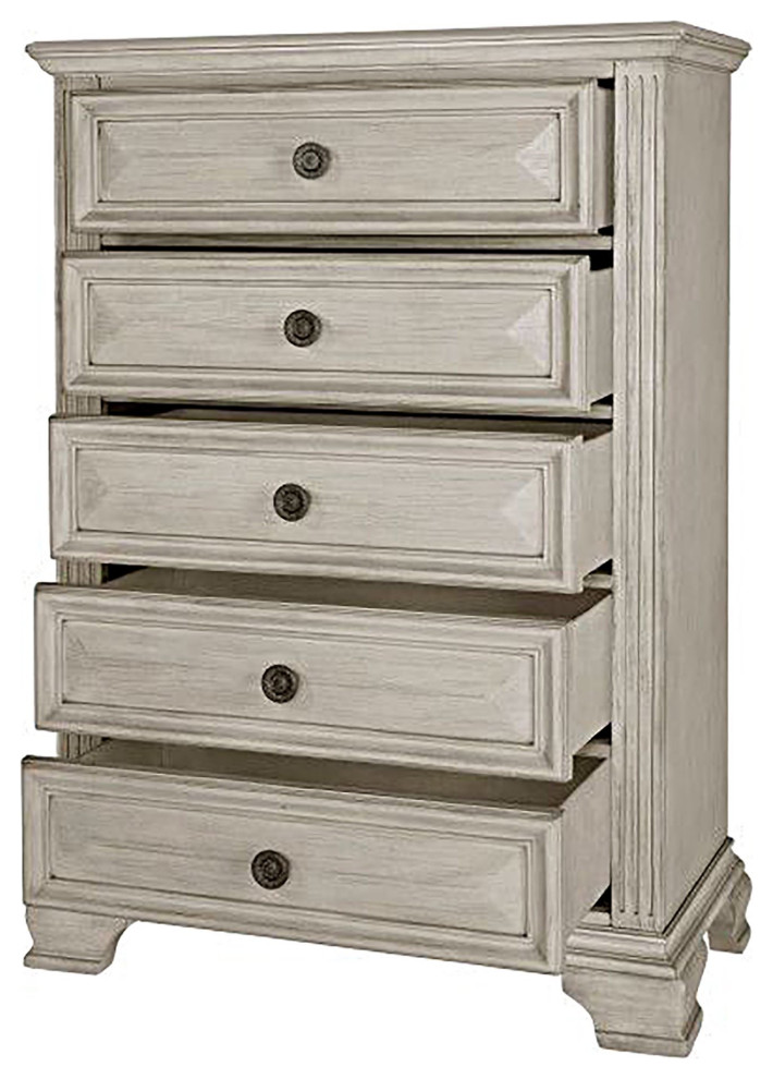 Classic Vertical Dresser, 5 Drawers With Beveled Front & Round Knobs