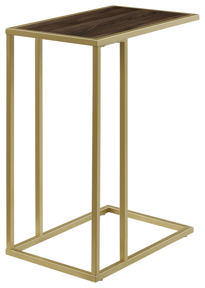 20" C, Table, Dark Walnut/Gold Contemporary Side Tables And End