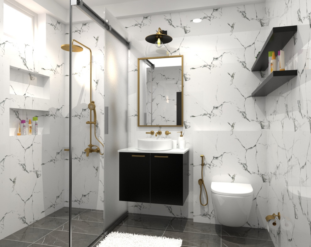 Transitional bathroom in Hyderabad.