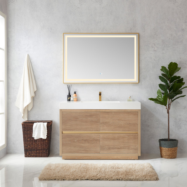 Huesca Bath Vanity in North American Oak, 48" Single Sink, With Mirror