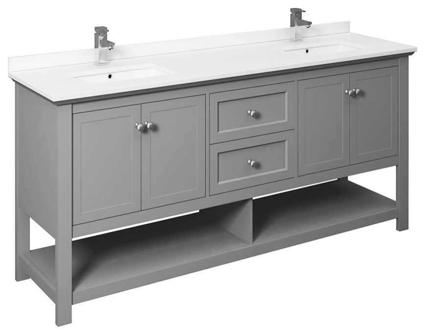 Fresca Manchester 72" Gray Double Sink Cabinet, Top and Sinks