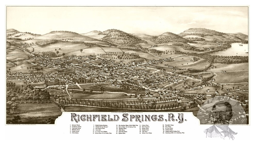 Historic Richfield Springs, NY Map 1885, Vintage New York Art Print Decor, 24"x36" Traditional