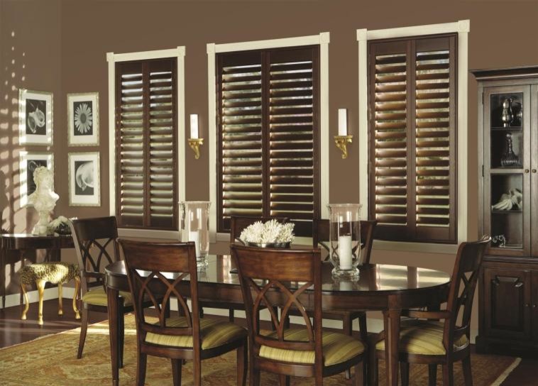 wood shutters in dining room