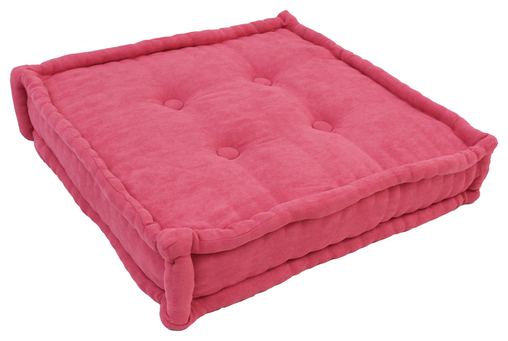 20" Square Corded Floor Pillow with Button Tufts Contemporary Floor