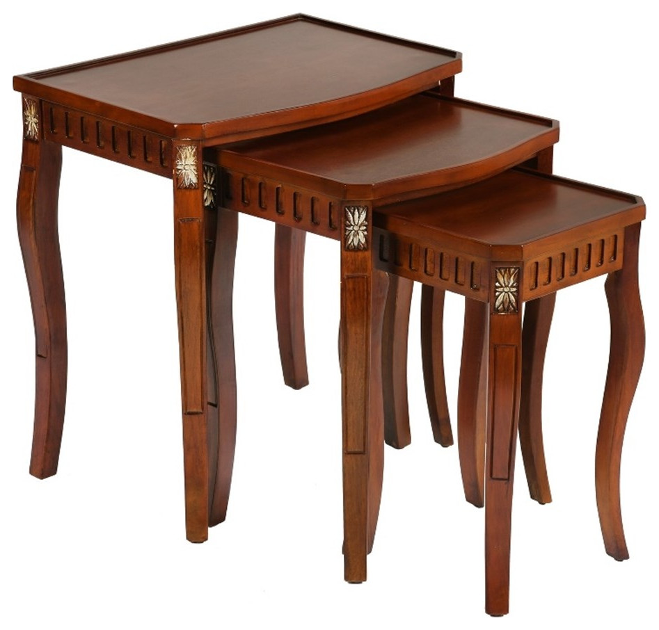 Homycasa 23" Tall Modern Solid Wood Nesting Tables in Brown