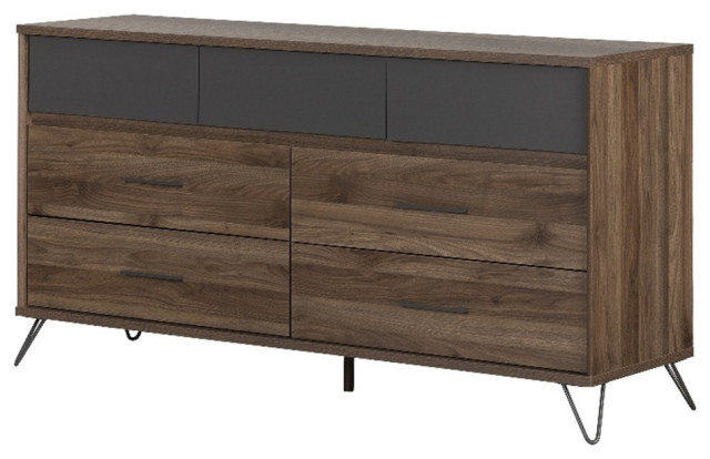 South Shore Olvyn 7-Drawer Double Dresser Storage Unit  Natural Walnut Charcoal