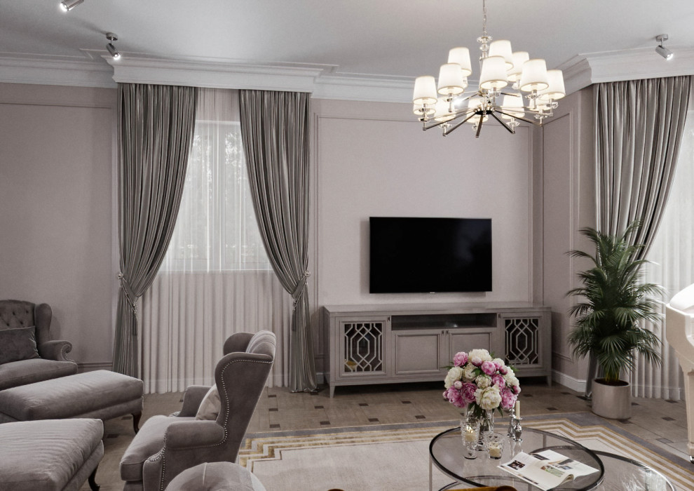 КЛАССИЧЕСКАЯ ГОСТИНАЯ В ЗАГОРОДНОМ ДОМЕ