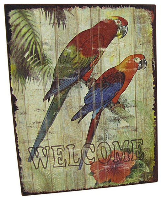 Tropical Parrot 'Welcome' Metal Wall Sign