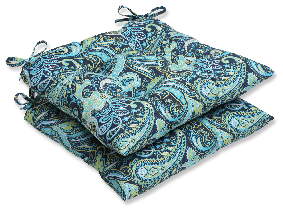 Pretty Paisley Navy Wrought Iron Seat Cushion, Set of 2 Eclectic