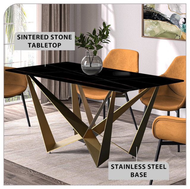 Modern Dining Table Gold Base, With 71 Black/Gold Sintered Stone Top ...