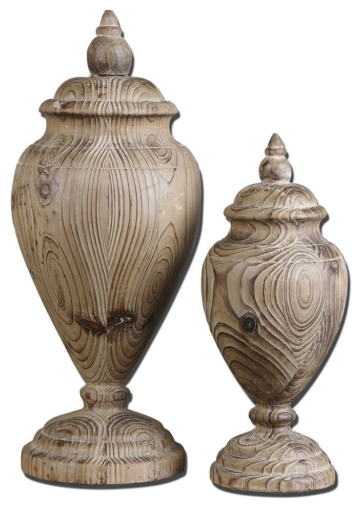 Brisco Carved Wood Finials, 2-Piece Set