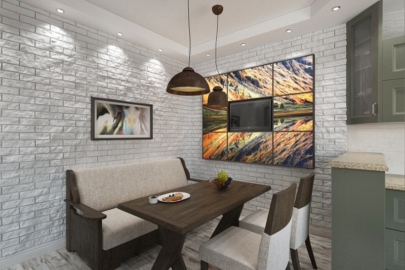 Кухня с тканевыми витражами