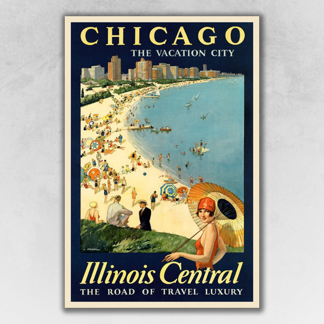 24" x 36" Vintage 1929 Chicago Vacation Travel Poster Wall Art Beach