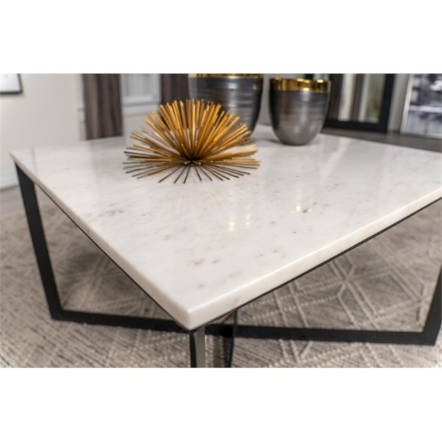Coaster Tobin Modern Metal Square Marble Top Coffee Table White and