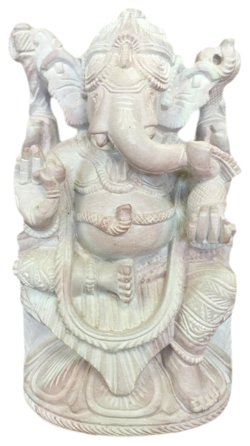 Hand-Carved Lord Ganesha Good Luck Stone Sculpture