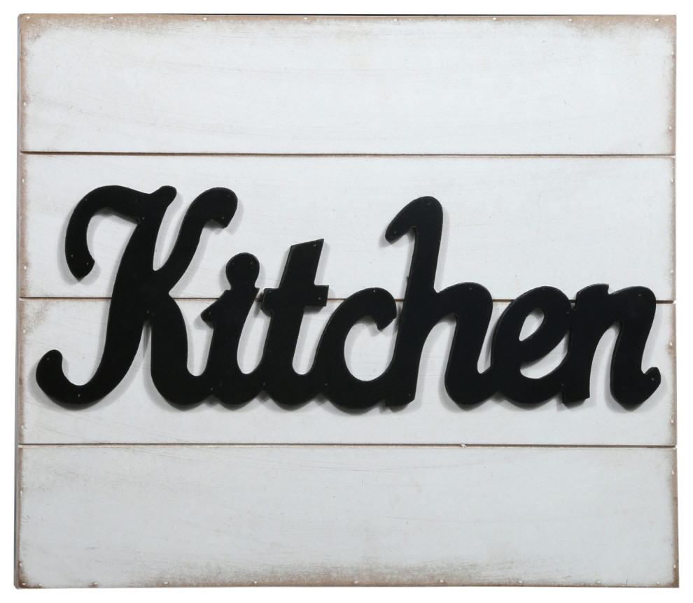 Rectangle Wood Wall Decor With Embossed "KITCHEN" Writing, Painted