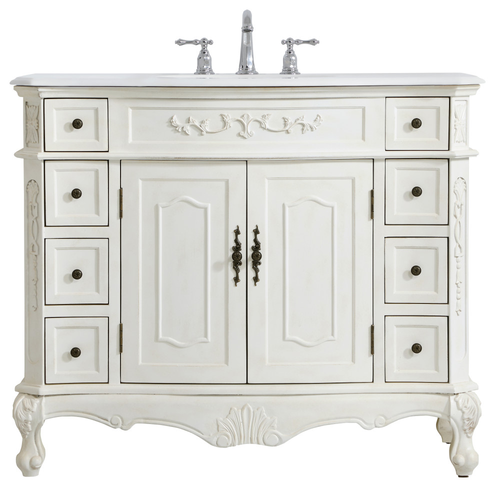 42" Single Bath Vanity, Light Antique Beige With Ivory White Engineered