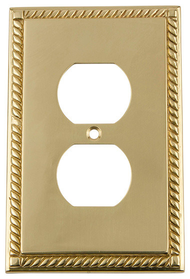 NW Rope Switch Plate With Outlet, Polished Brass