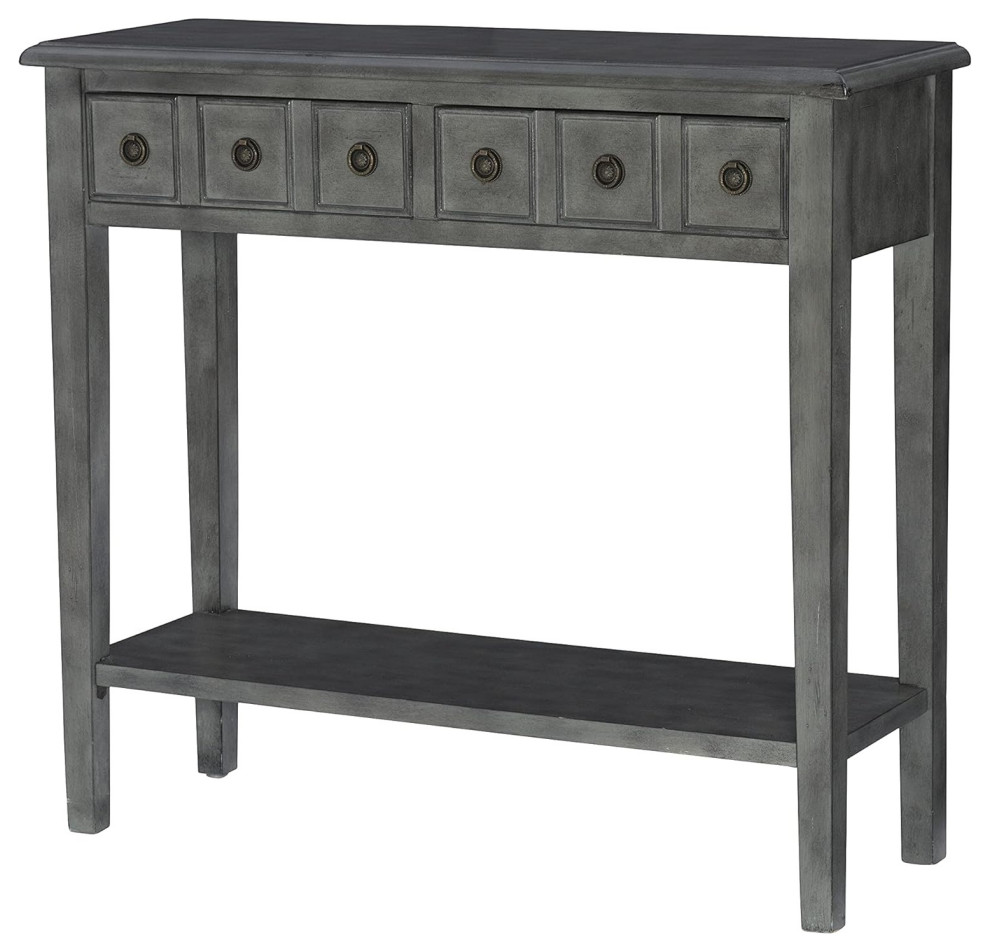 Rustic Slim Console Table with Lower Shelf and Two Storage Drawers ...