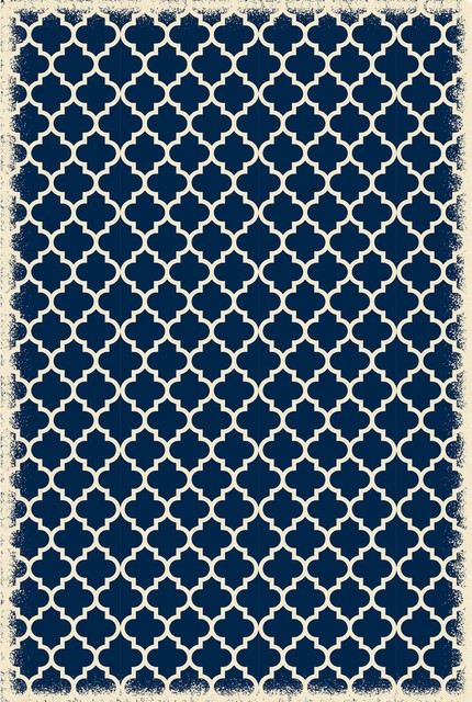 Quaterfoil Design Size Rug, 4'x6', Blue and White