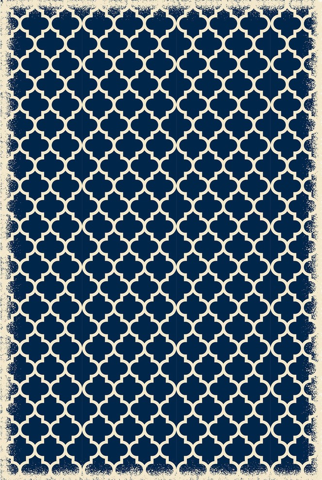 Quaterfoil Design Size Rug, 4'x6', Blue and White