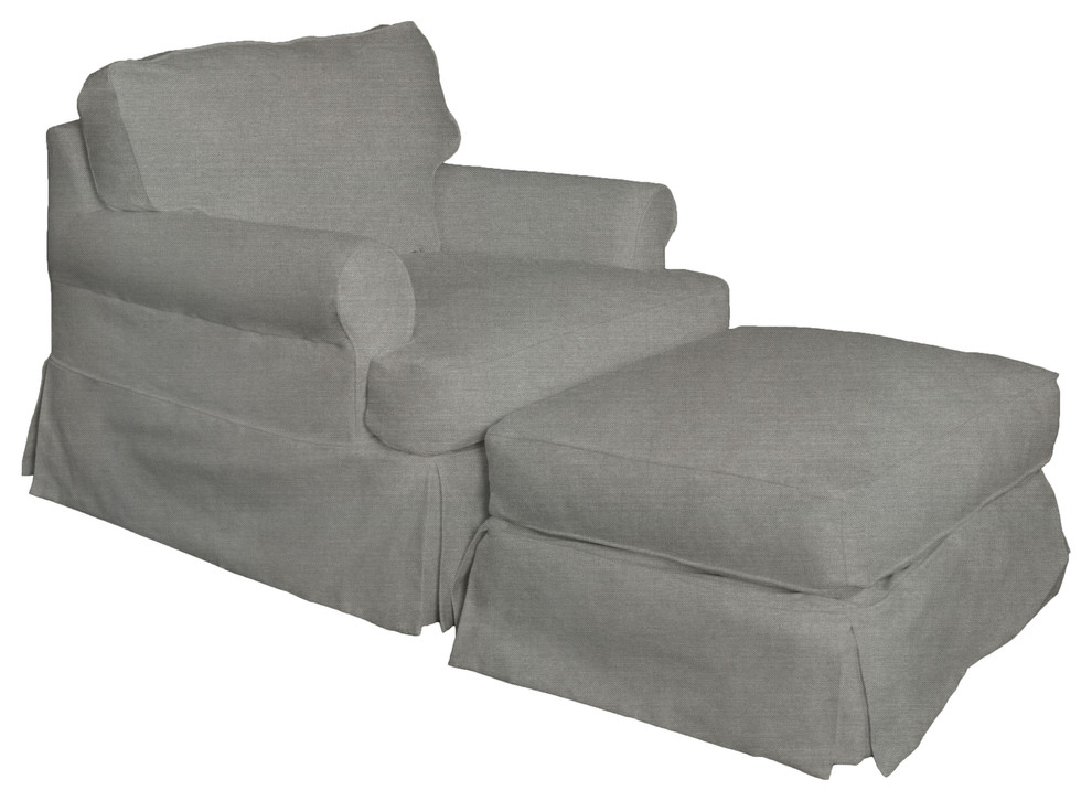 Horizon T Cushion Chair And Ottoman Slipcover Set Performance Fabric Gray