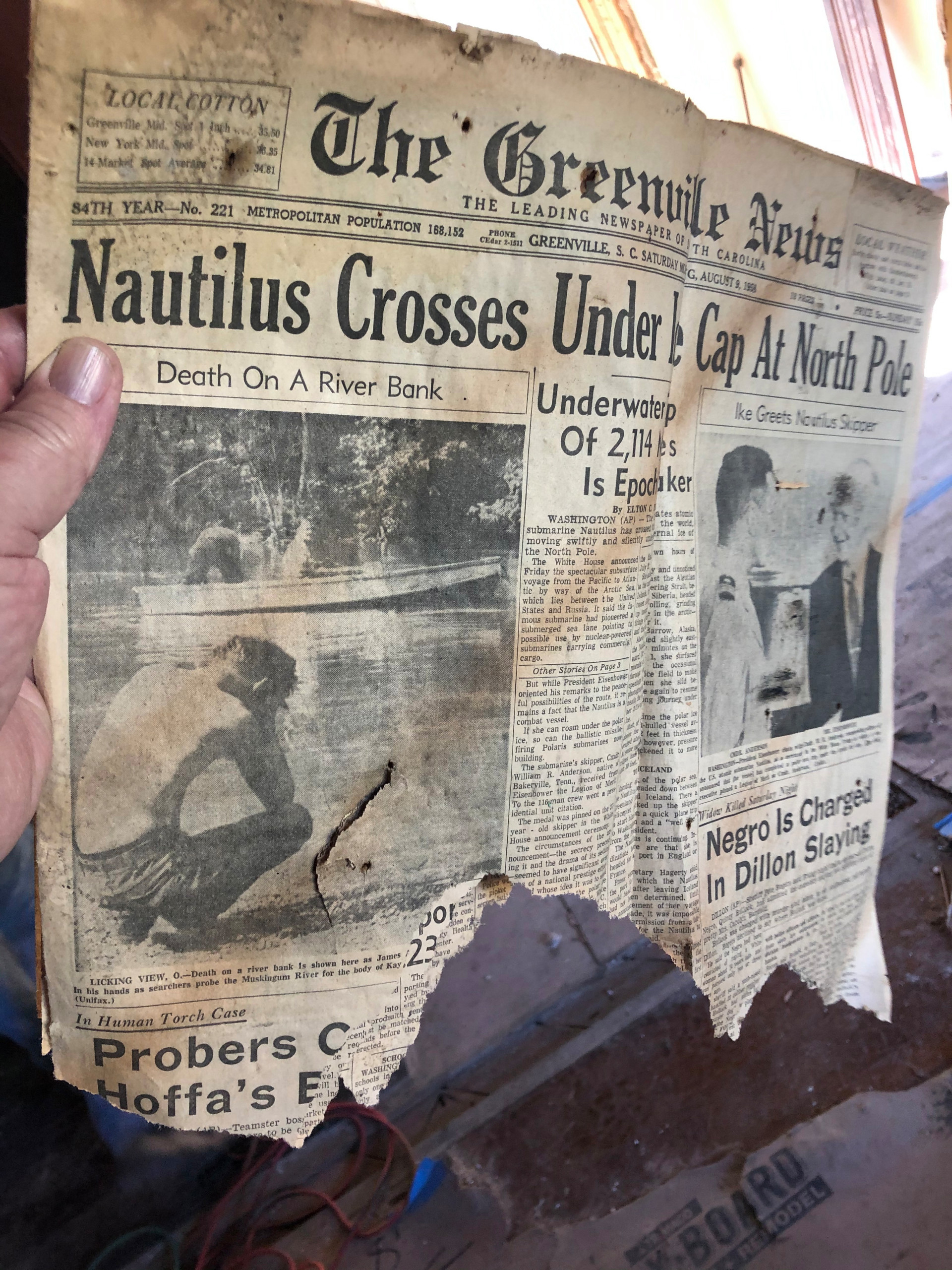 August 1958 Front Page Newspaper